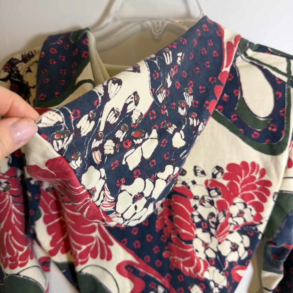 LUCKY BRAND Kimono Sweater Jacket Tie Hood | Asian Print, Red/Cream/Blue | Med - Picture 7 of 10